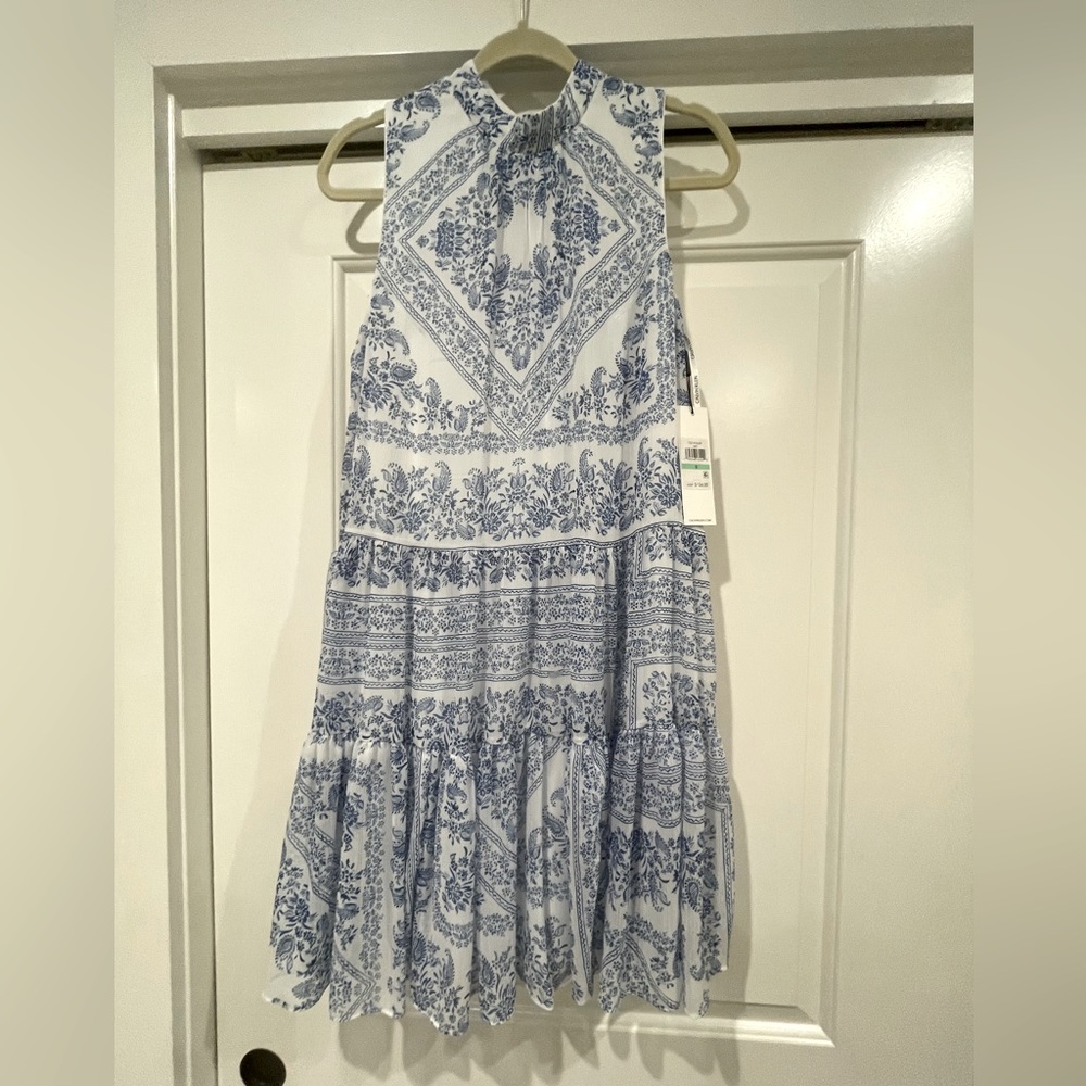 Calvin Klein - Mock Neck Blue/white dress